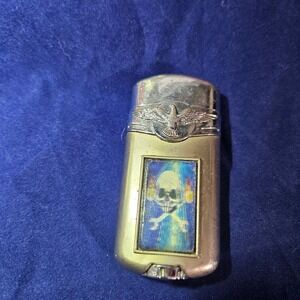Vintage Eagle Skull Crossbones Lighter Gold Tone Metal Collectible Gift